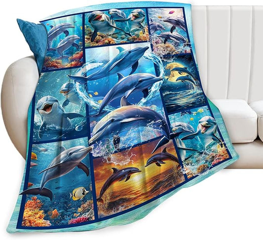 Dolphin Blanket Ultra Soft Cozy Dolphin Throw Blanket Fleece Fuzzy Plush Bedding Marine Life Lovers Gifts for Women Girls Kids Adults Couch Sofa 50"x40"