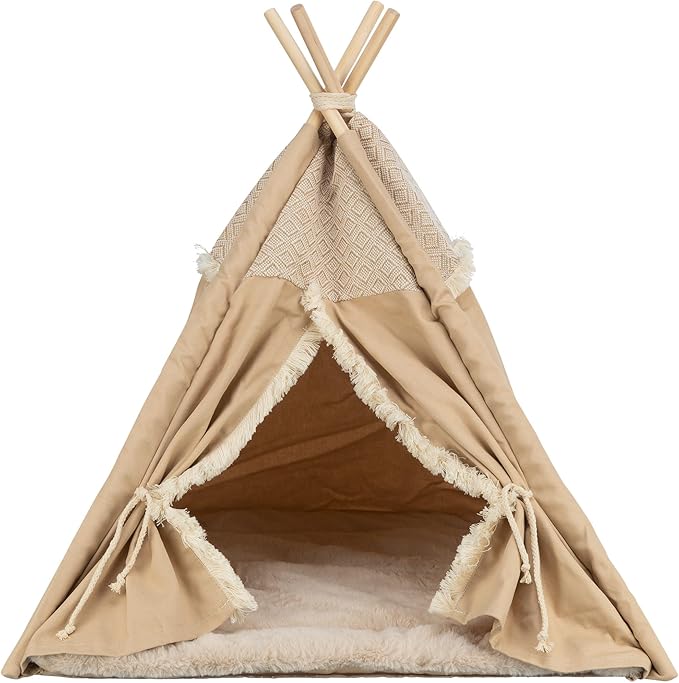 TRIXIE Boho Tipi, Cat Cave, Cat Condo, Cat Bed Tent, Cat Retreat with Reversible Cushion