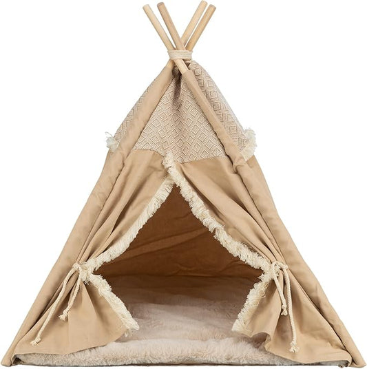 TRIXIE Boho Tipi, Cat Cave, Cat Condo, Cat Bed Tent, Cat Retreat with Reversible Cushion