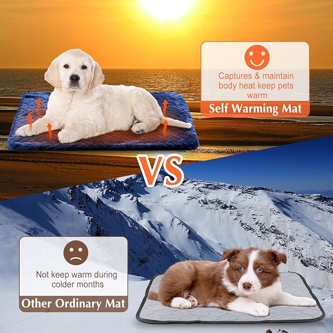 4 Pack Self Heating Cat Pad Self Warming Cat Mat Non Slip Warm Dog Bed Pad Mat Washable Pet Kennel Pad Crate Bed Mat Removable Cover Cat Blanket for Indoor Outdoor(Navy Blue,16 x 20 Inch)