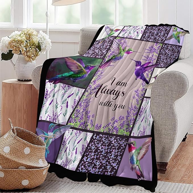 Hummingbird Print Blanket Purple Lavender Bird Animal Throw Blankets for Couch Sofa Bed Stuff Decor Gifts Soft Cozy Fleece Plush Flannel Blanket for Baby Adults Lover Men Women 60"x80"