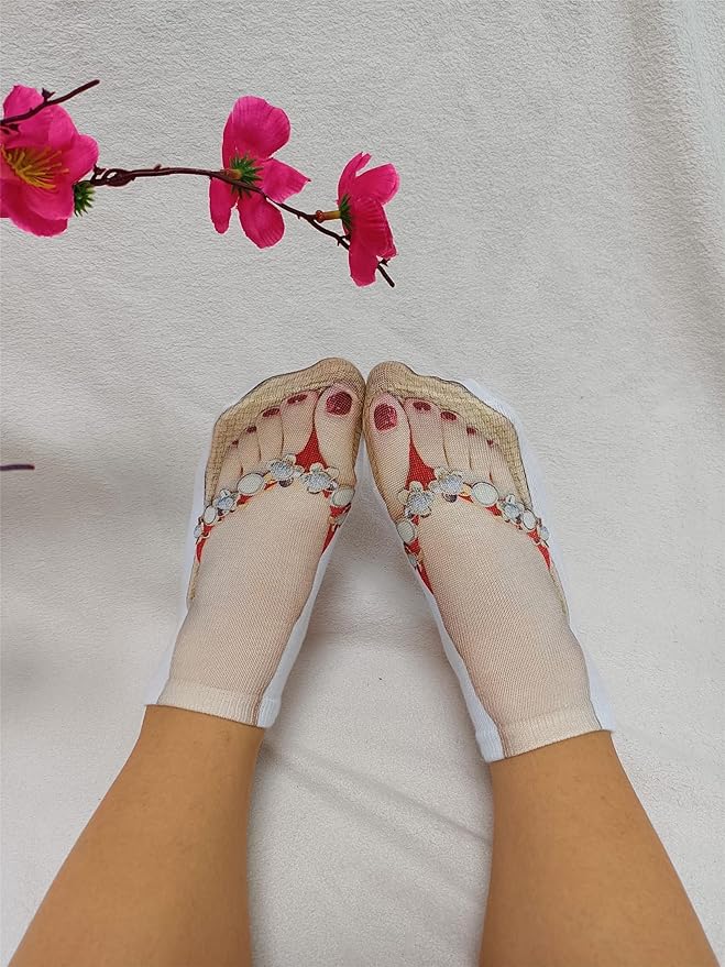 3D Manicure Print Socks Funny Flip Flop Socks 3D Pattern Socks Sandal Socks Low Cut Ankle Silly Socks- A Gag Gift