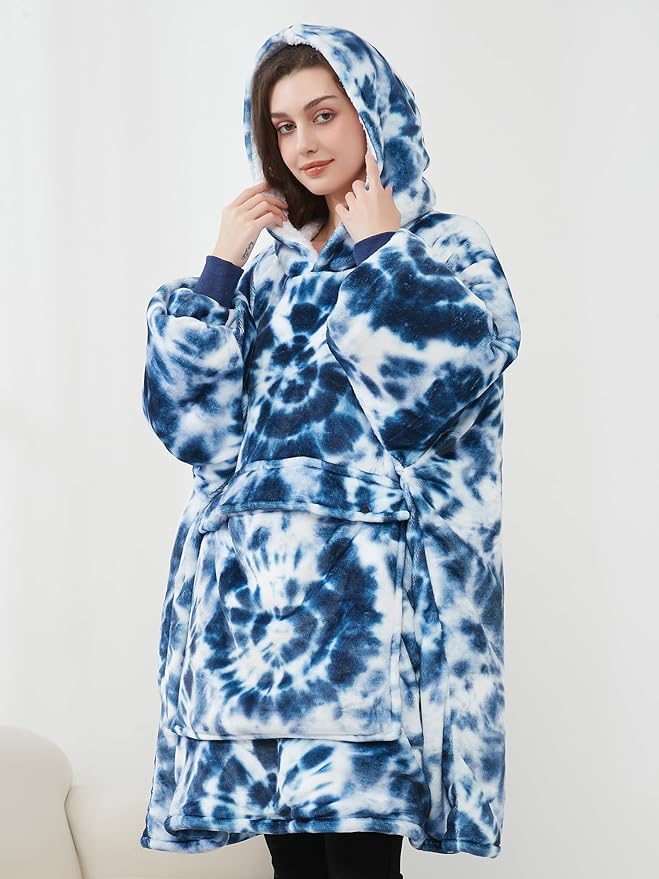 KFUBUO Wearable Blanket Hoodie for Adult Sherpa All Patterns Oversized Hoodie Sweatshirt Blanket with Pockets Birthday Gifts for Women Tie Dye