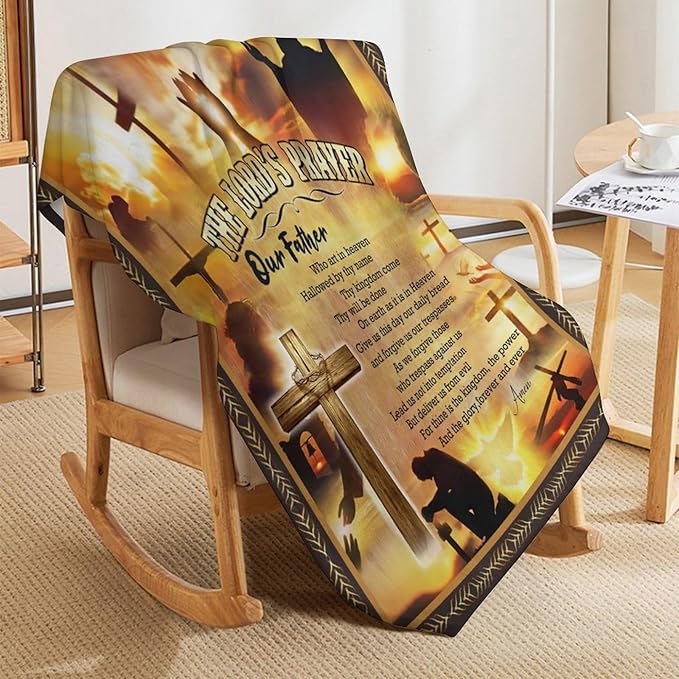 The Lord’s Prayer Print Blanket Christian Bible Verse Scripture Religious Faith Throw Blankets for Couch Sofa Bed Stuff Decor Gifts Fleece Plush Flannel Bedding for Lover Men Women Boys Girls 60"x80"