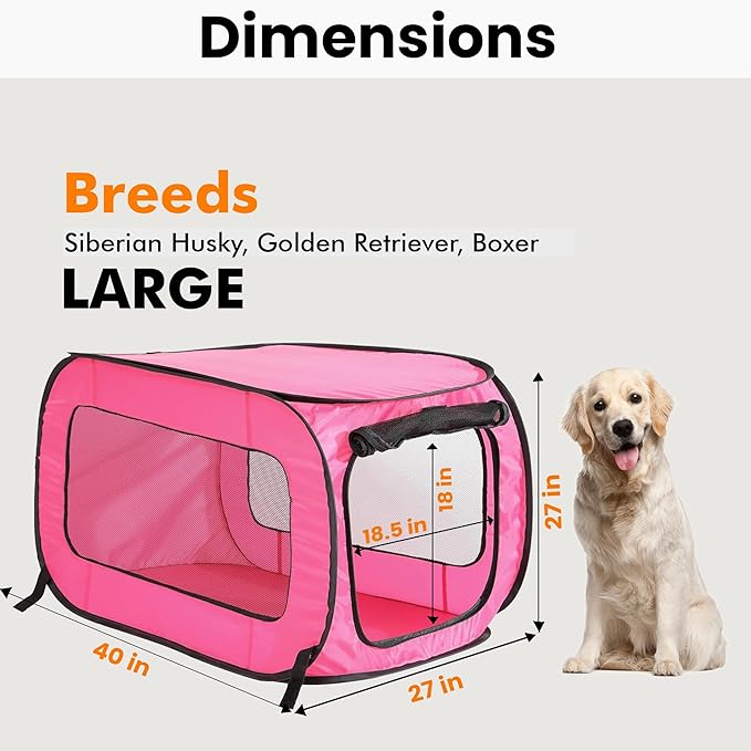 Beatrice Home Fashions Portable, Collapsible, Pop Up Kennel Travel Cat and Dog Crate, 40" L x 27" W x 27" H, Fuchsia