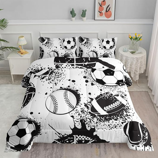 Axolotl Ball Sports Comforter Set, Football Soccer Bedding, Baseball Comforter Set, Hip Hop Graffiti Artwork Bedding for Boys Kids Men, 1 Quilt 2 Pillowcases