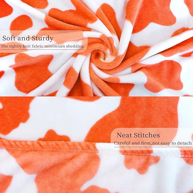 Cow Print Blankets & Throws Orange Soft Fleece Blankets Throw Blanket for Bed