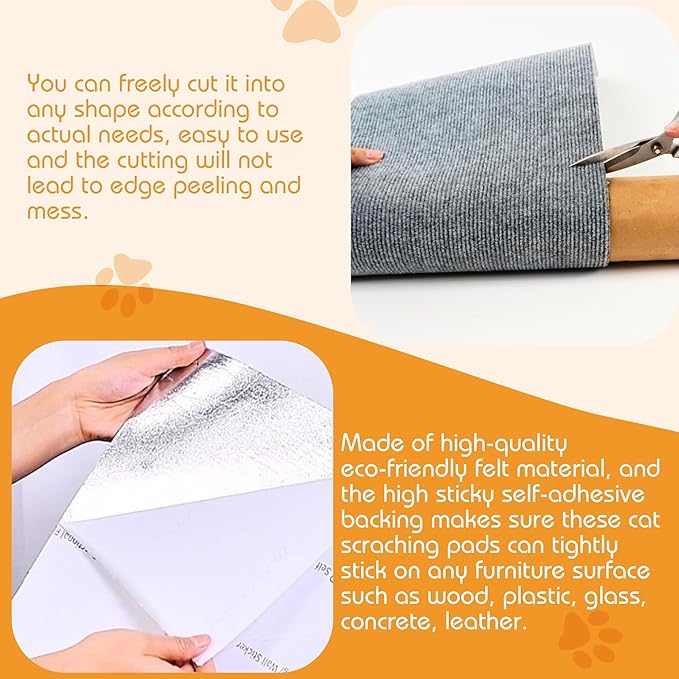 118”x15.8” Trimmable Cat Scratching Post Carpet Cover Cat Scratcher Mat Self-Adhesive Cat Tree Shelves Replacement Parts Mat with 5M Cable Tie Couch Furniture Protector for Indoor Cats(Beige)