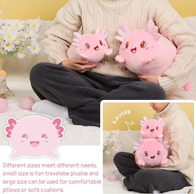 AIXINI Cute Pink Axolotl Plush Pillow 8" Luminous Salamander Axolotl Stuffed Animal, Soft Kawaii Plushies Hugging Plush Pillow Toy Gifts