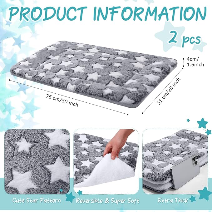 2 Pack Self Warming Cat Mat Self Heating Cat Pad Cat Bed Reversible Machine Washable Reflects Body Heat Warm Thermal Pet Pad Crate Blanket for Feral and Indoor Cat(Star,20'' X 30'')