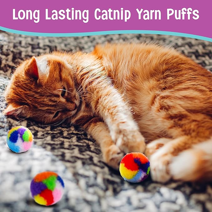 Ethical SPOT Kitty Yarn Puffs Colorful Woolen Yarn Cat Toy Contains Catnip 1.5" Pack of 4 Pet