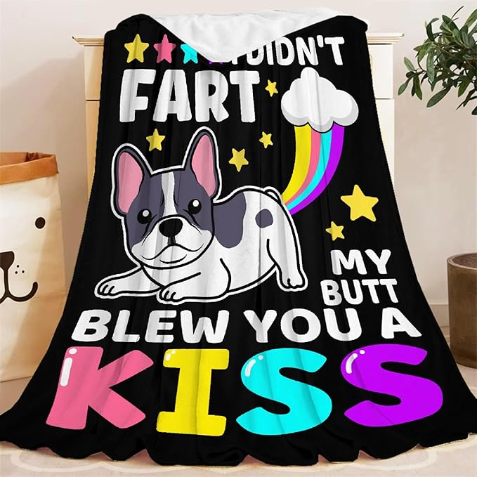 Funny Dog Blanket Gift for Girls Boys- 40x50 Inches Soft Flannel Throws Blankets Funny Gift for Teen Women Men Adult Cute French Bulldog Lover Gifts for Bed Sofa Couch