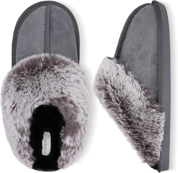 Besroad Winter Fuzzy House Slippers Sandals Plush Faux Fur Fluffy Flats Slippers Warm Slide Shoes for Women
