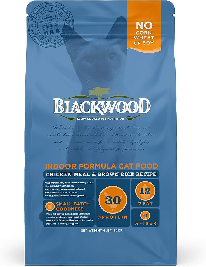 Blackwood Pet Food Indoor Formula Cat Food, Chicken Meal & Brown Rice Recipe 4 lb, 1 Count