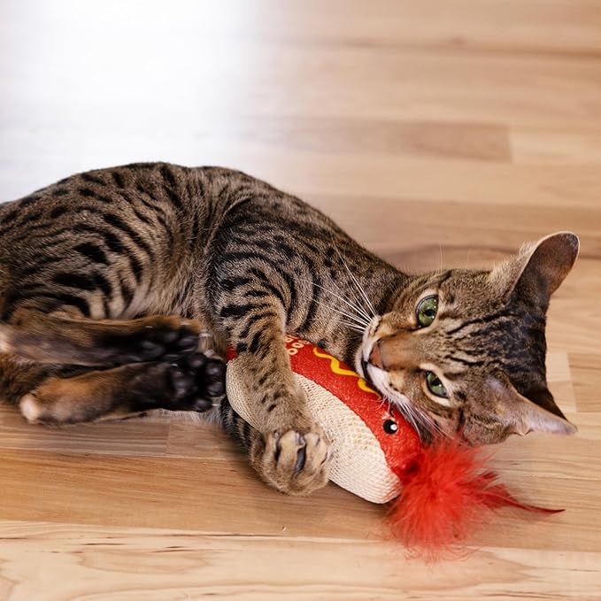 Catstages Hot Dog Kicker Catnip Toy and Dental Toy for Cats Hot Dog Themed Funny Catnip Stuffed Kicker Toy, Brown