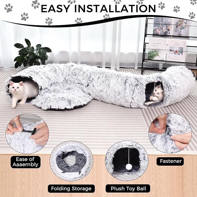Plush Cat Tunnel with Cat Bed for Indoor Cats, Multifunctional Cat Donut Tunnel for Small Medium Large Cats Kitten Rabbit Puppies