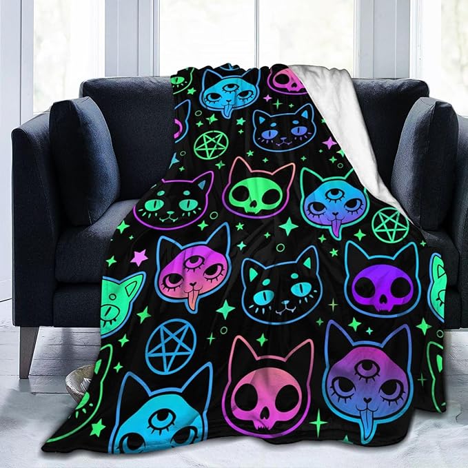Cat Witchcraft Cartoon Blanket, Soft Blankets Flannel Bed Throw Cozy Lightweight Plush Gifts for Boys Girls Women Men Sofa Couch Bedroom Living Rooms Warm All Season, Home Decor, 80"x60"