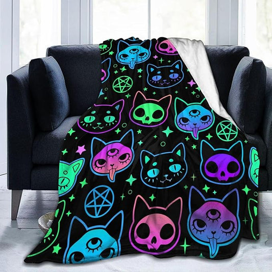 Cat Witchcraft Cartoon Blanket, Soft Blankets Flannel Bed Throw Cozy Lightweight Plush Gifts for Boys Girls Women Men Sofa Couch Bedroom Living Rooms Warm All Season, Home Decor, 60"x50"