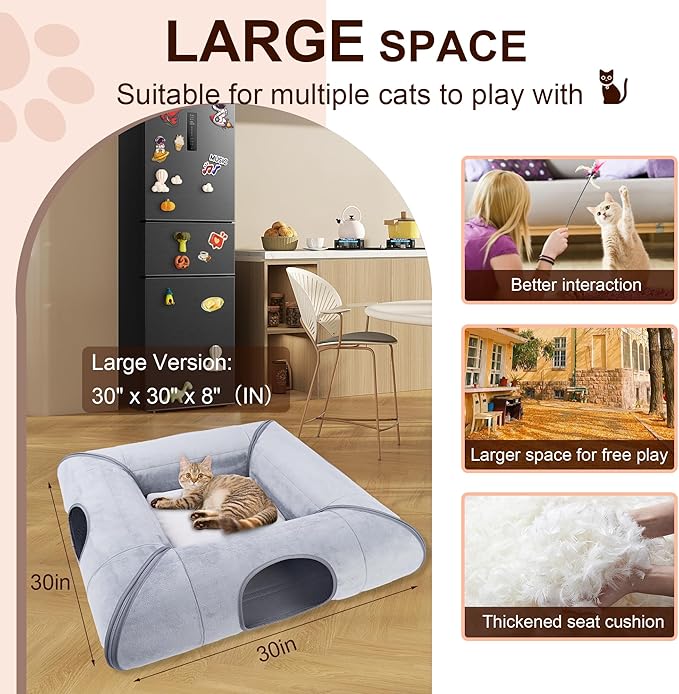 Hilltown Cat Tunnel Bed for Indoor Cats,Metal-Free Design,Scratch-Resistant Multi-Functional Cave,4 Safe Windows,Keeps Cats Safe and Entertained-Large