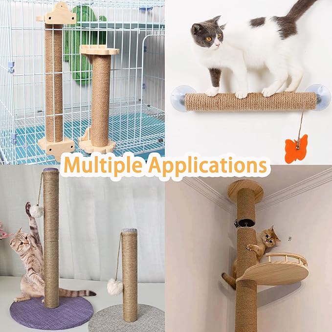 4 pcs Cat Scratching Post Replaceable Sisal Scratching Posts with Sisal Rope Claw Scratcher for Cat Trees Climbing Frame Cat Scratcher Furniture Cat Supplies for Indoor Cat Kittens Activity 15inch