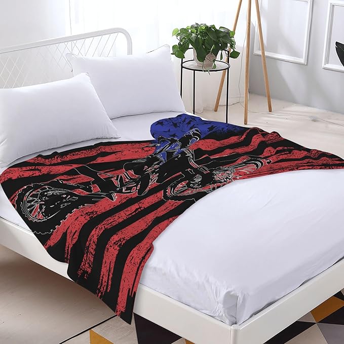 Motocross Flag Soft Throw Blanket Flannel Fleece Blankets Warm Cozy Lightweight Fuzzy Blanket for Bed Sofa Couch Home Decor 60"X50"