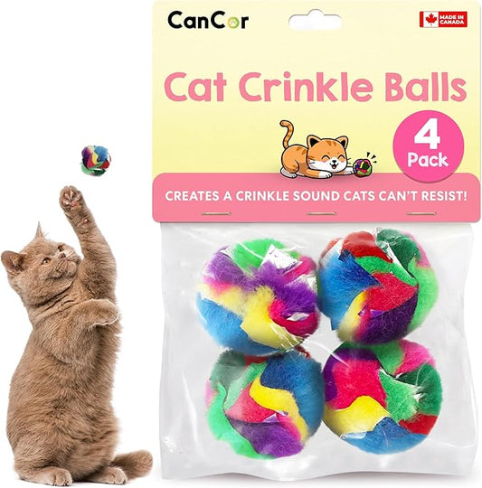 Cat Crinkle Balls 1.5 Inch (4-Pack) - Mini Crinkle Cat Toys for Indoor Cats - Multi-Color Crinkle Cat Toy - Cat Toys Crinkle Balls to Keep Fit and Active - Canadian-Made Crinkle Balls for Cats