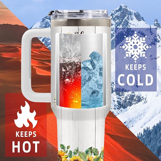 Highland Cow Gift, Cute Tumbler for Women, Highland Cow Decor, Birthday Gifts for Cows Lovers, Sunflower Cows Print Gift Idea, 40 Oz Tumbler with Handle