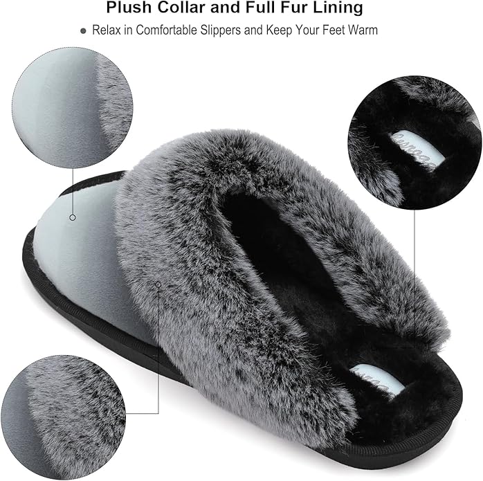 Besroad Winter Fuzzy House Slippers Sandals Plush Faux Fur Fluffy Flats Slippers Warm Slide Shoes for Women