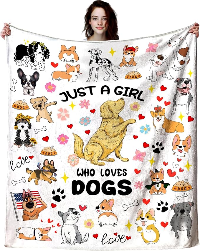 Dog Mom Blanket Just A Girl Who Loves Dog Throw Blanket Gifts for Cat Lovers Soft Flannel Animals Pet Pattern Gift for Kids Adults 50"X40"