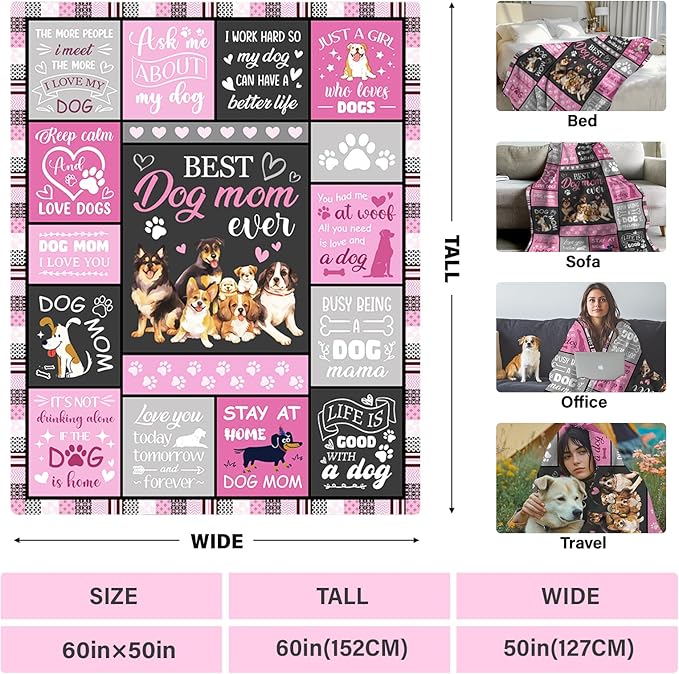Dog Mom Gifts for Women Blanket, from Dogs, Birthday Present for Women, Dog Lover Gift, Mom Gifts from Daughters, 50"X60"