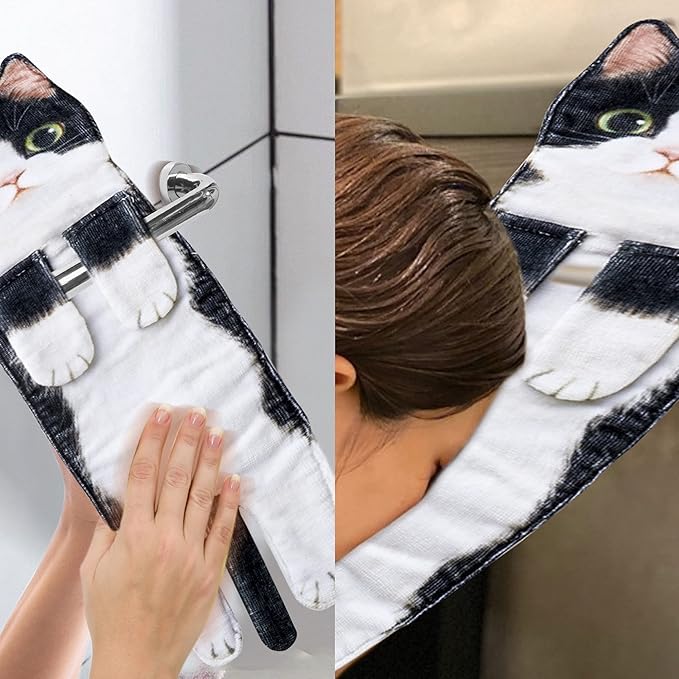 Cat Funny Hand Towels for Bathroom Kitchen- Cute Decorative Kitten Decor Hanging Face Towels- Unique Housewarming Valentines Mothers Birthday Gifts for Women Mom Cat Lovers