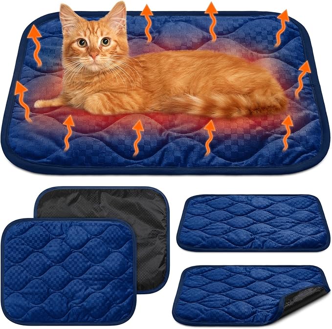 4 Pack Self Warming Cat Mat Self Heating Cat Pad Warm Thermal Pet Bed Washable Dog Crate Pad Body Heat Dog Cat Bed Mat Blanket Non Slip Bottom for Outdoor Indoor Pets