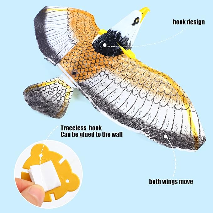 LOMIMOS Flying Interactive Bird Cat Toy, Hanging Spinning Simulation Bird with Light Sound for Indoor Ceiling Kitten Play Chase Exercise Eliminating Boredom(Eagle)