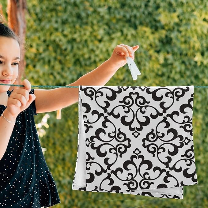 2 Pack White Black Boho Floral Hand Towels for Bathroom,Soft Absorbent Vintage Abstract Flower Modern Bath Hand Towels for Kitchen,Decorative Guest Bathroom Towels for Face,Shower,Gym 14"x28"