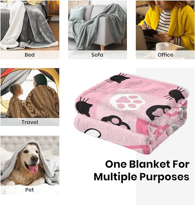 Cute Cat Throw Blanket Ultra Soft Warm Cozy Lightweight Microfiber Blankets, Just a Girl Who Loves Cats, Flannel Sherpa Fuzzy Fluffy Plush Throws for Sofa Couch Bedding All Season 60"x50"
