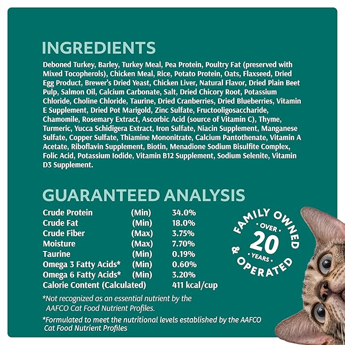 OPtimeal Natural Dry Cat Food for Adult Cats - Proudly Ukrainian - Tasty and Nutritional Cat Food Dry Recipe with Immunity Support for Healthy Felines (8.8 lbs, Turkey & Barley)