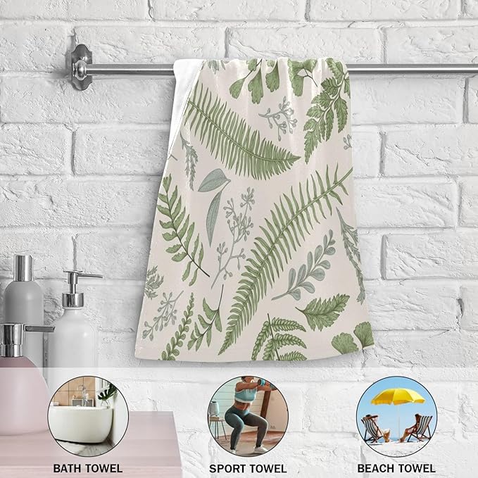2 Pack Farmhouse Leaf Hand Towels for Bathroom,Soft Absorbent Tropical Sage Green Leaves Fern Wildflower Plant Kitchen Dish Towels,Decorative Guest Bathroom Towels for Face,Shower,Gym 14"x28"