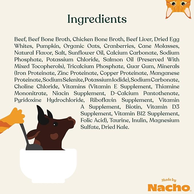 Made by Nacho Wet Cat Food, Cuts in Gravy, Limited Ingredients, Grass-Fed Grain Finished Beef Recipe with Bone Broth for Extra Hydration, (24) 3 oz. Pouches