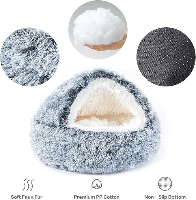 NOYAL Dog Bed Round Hooded Plush Cat Cave Donut Anti Anxiety Fluffy Dog Bed for Small Medium Dog and Cat