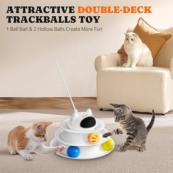 Pawtners Interactive Cat Toy: 5 in 1 Automatic Cat Toy for Indoor Cats, Rechargeable Hide and Seek Toy with PVC Cover, Battery Operated Kitten Laser Toy with Standard Accessories Pack
