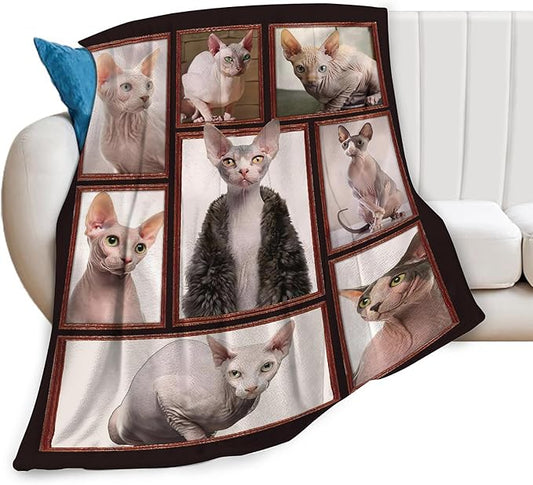 Hairless Cat Blanket Hairless Cat Gifts for Girls Boys Woman Kids Hairless Cat Lover Throw Blankets Soft Blanket Warm Fleece Flannel Plush Blankets for Bed Sofa Couch 60"x80"