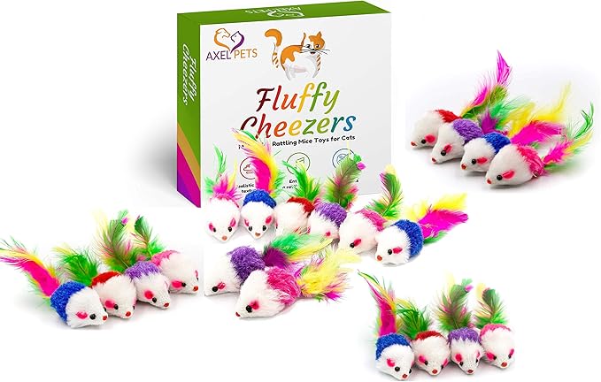 Fluffy Cheezers Interactive Catch Play with Rattle Sound Mice Toys for Cats, Box of 20 Mice – Perfect for Pet’s Lovers