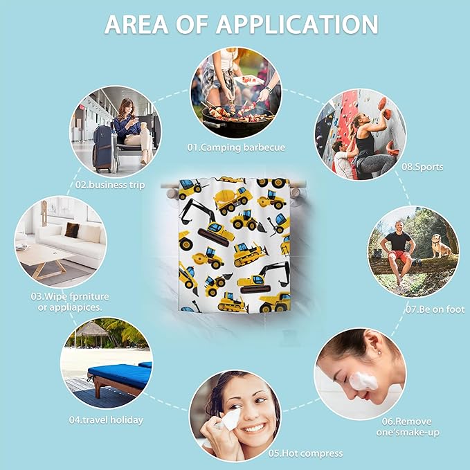 Construction Machines Hand Towels Set of 2,Tractor Decorative Towels Highly Absorbent Soft Towels for Bathroom Beach Kitchen Spa Gym Face Towel 14x28 Inch