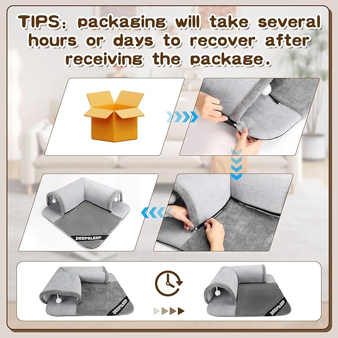 Cat Tunnel Bed for Indoor Cats, 2in1 Cat Bed and Tunnel Cat Toys,27.55IN Large Size Cat Carpet Tunnel Suitable for All Seasons, Detachable, Washable for Cats and Small Pets&Grey