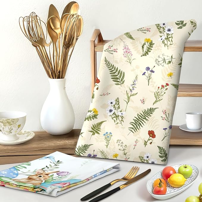 Boho Grass Tea Towels, Cotton Kitchen Towel 18.9 × 27.5 inch, Quick Drying Dish Cloth for Party Anniversary Holiday Decoration Housewarming Gifts