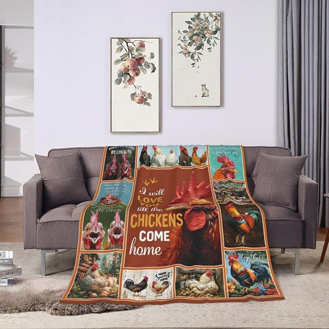 Farmhouse Chicken Blanket for Woman Funny Rooster Throw Blanket Chicken Stuff Decor Merch Cozy Flannel Fuzzy Warm Soft Plush Lightweight Bedding Chicken Gifts for Men Kids Girl Couch Sofa 50"X40"