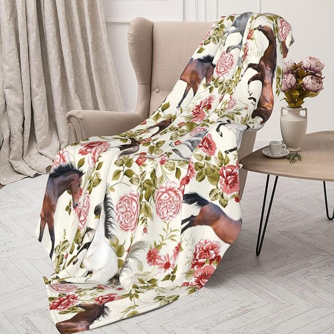 Horse Soft Throw Blanket Flannel Fleece Blankets Warm Cozy Lightweight Fuzzy Blanket for Bed Sofa Couch Home Decor 80"X60"