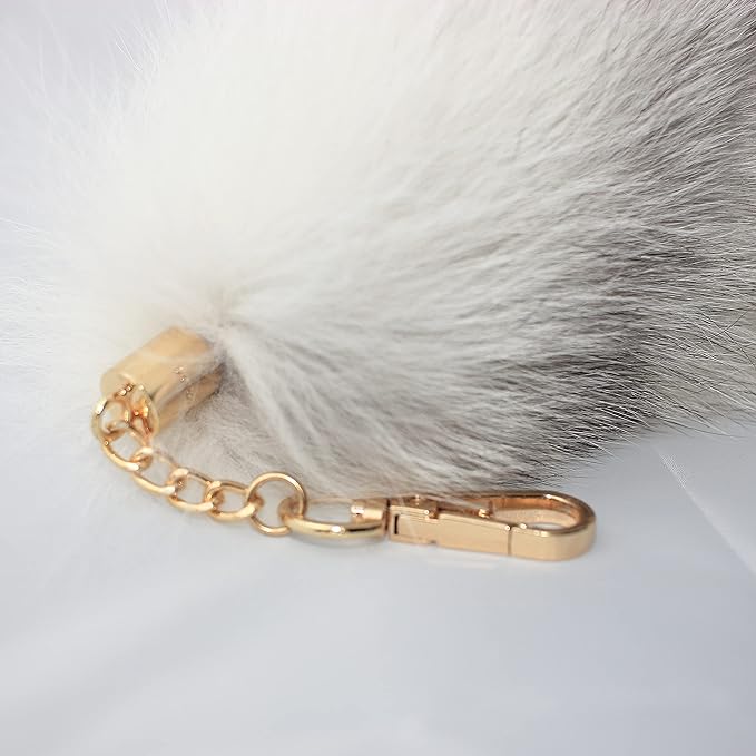 Fosrion Real Fox Tail Fur Cat Bites Toy with Three Section Retractable Carbon Fiber Rod(White, Only Tail)