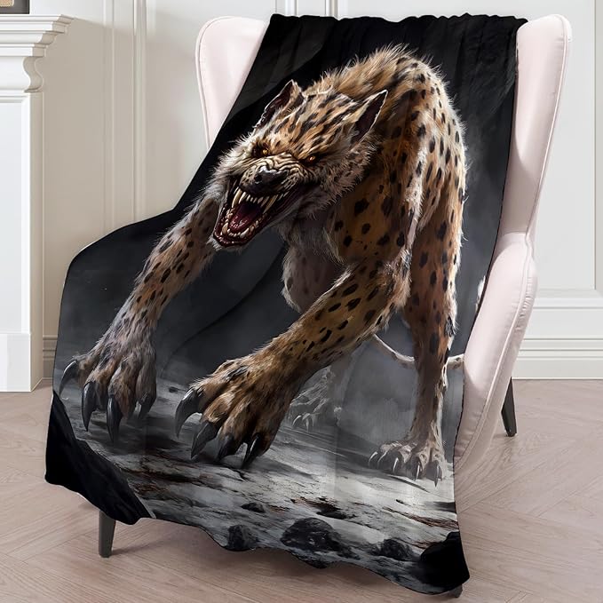 Fiercely Hyena Theme Blanket - Super Soft, Cozy, Lightweight Flannel Throw - Warm, Plush Blanket for Couch, Bed, Office, Travel, Outdoor Ideal Gift for Adult - 50×60in