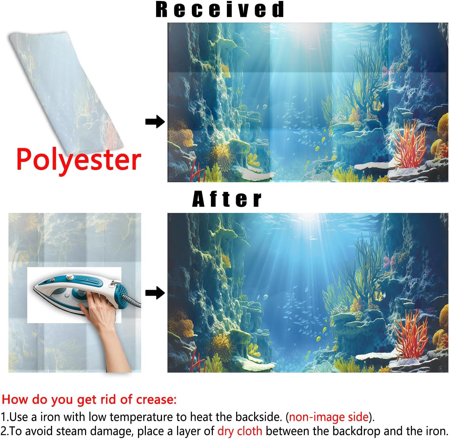 30X12IN Blue Sea Floor Aquarium Background, Natural Underwater World 3D Effect Fish Tank Decorations Background, Art Terrarium Background with 8 EVA Double-Sided Tape